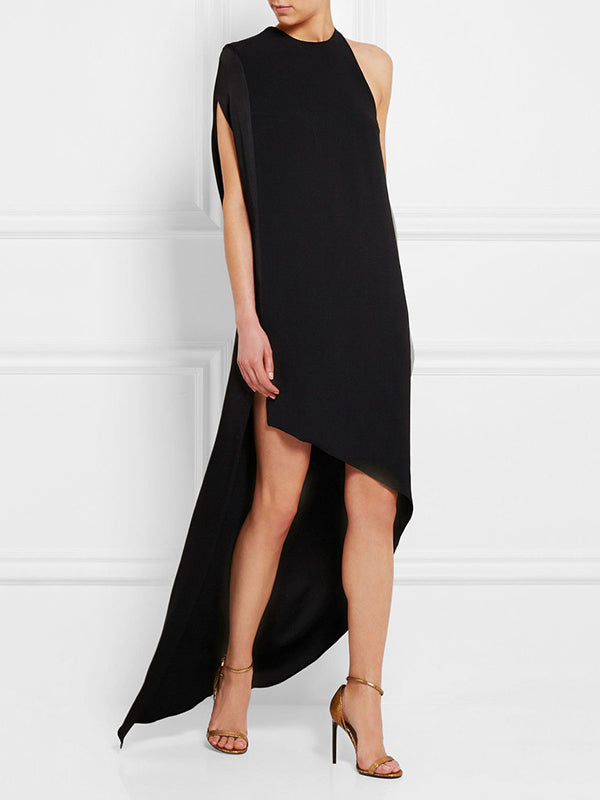 Olivia Bennet | High-low Loose Asymmetric Solid Color Split-side Round-neck Maxi Dresses