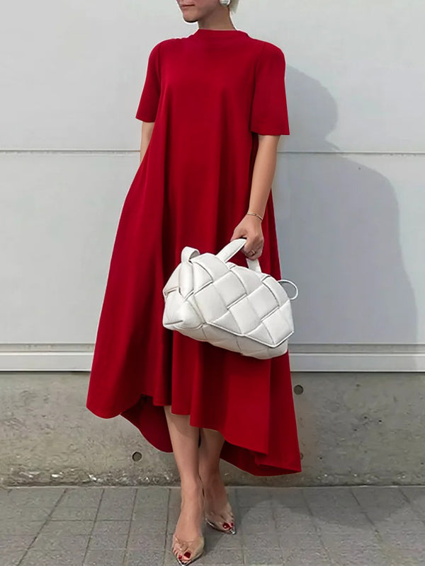 Olivia Bennet | High-Low Short Sleeves Solid Color Maxi Dresses