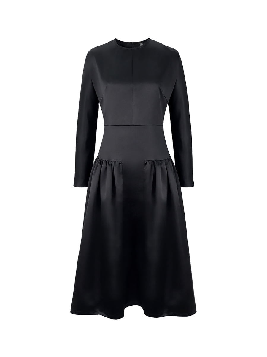 Olivia Bennet | Long Sleeves Solid Color Round-Neck Midi Dresses