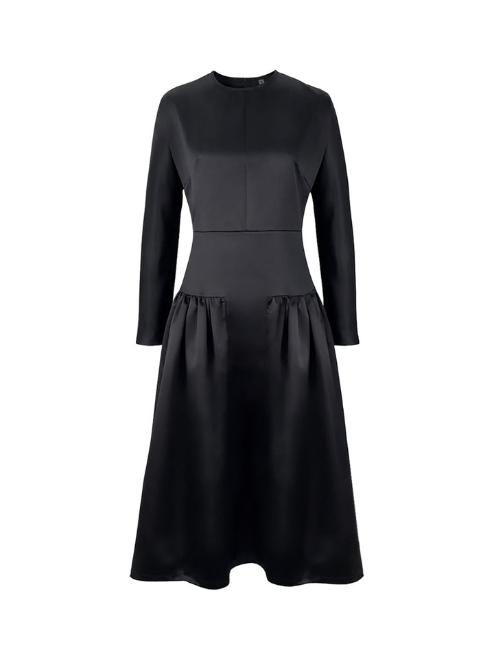 Olivia Bennet | Long Sleeves Solid Color Round-Neck Midi Dresses