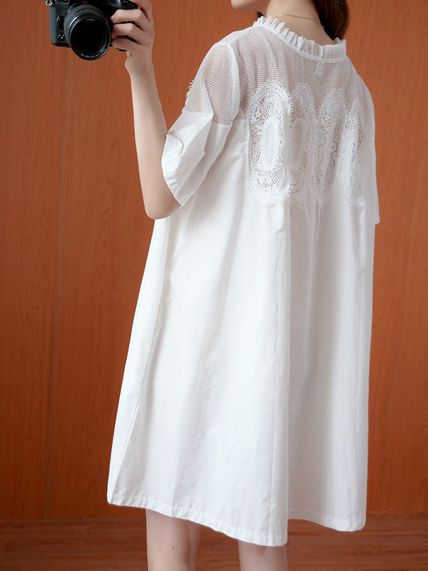 Olivia Bennet | Original Solid Lace Split-Side Short Sleeve A-Line Mini Dress
