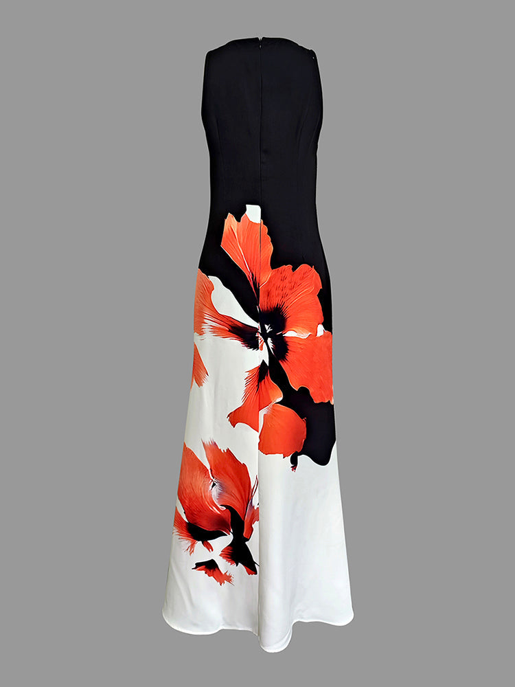 Olivia Bennet | Skinny Sleeveless Flower Print Round-Neck Maxi Dresses
