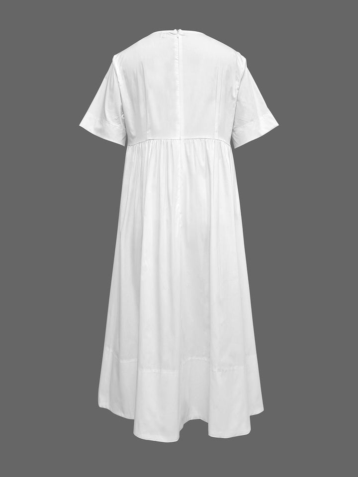 Olivia Bennet | Loose Short Sleeves Solid Color Deep V-Neck Midi Dresses Shirt Dress