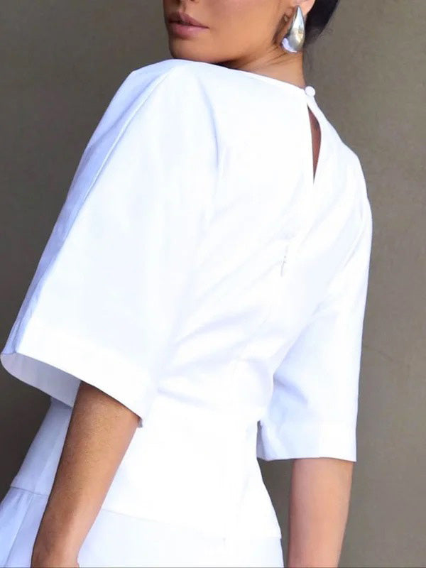 Olivia Bennet | Half Sleeves Loose Solid Color Zipper Round-Neck Maxi Dresses