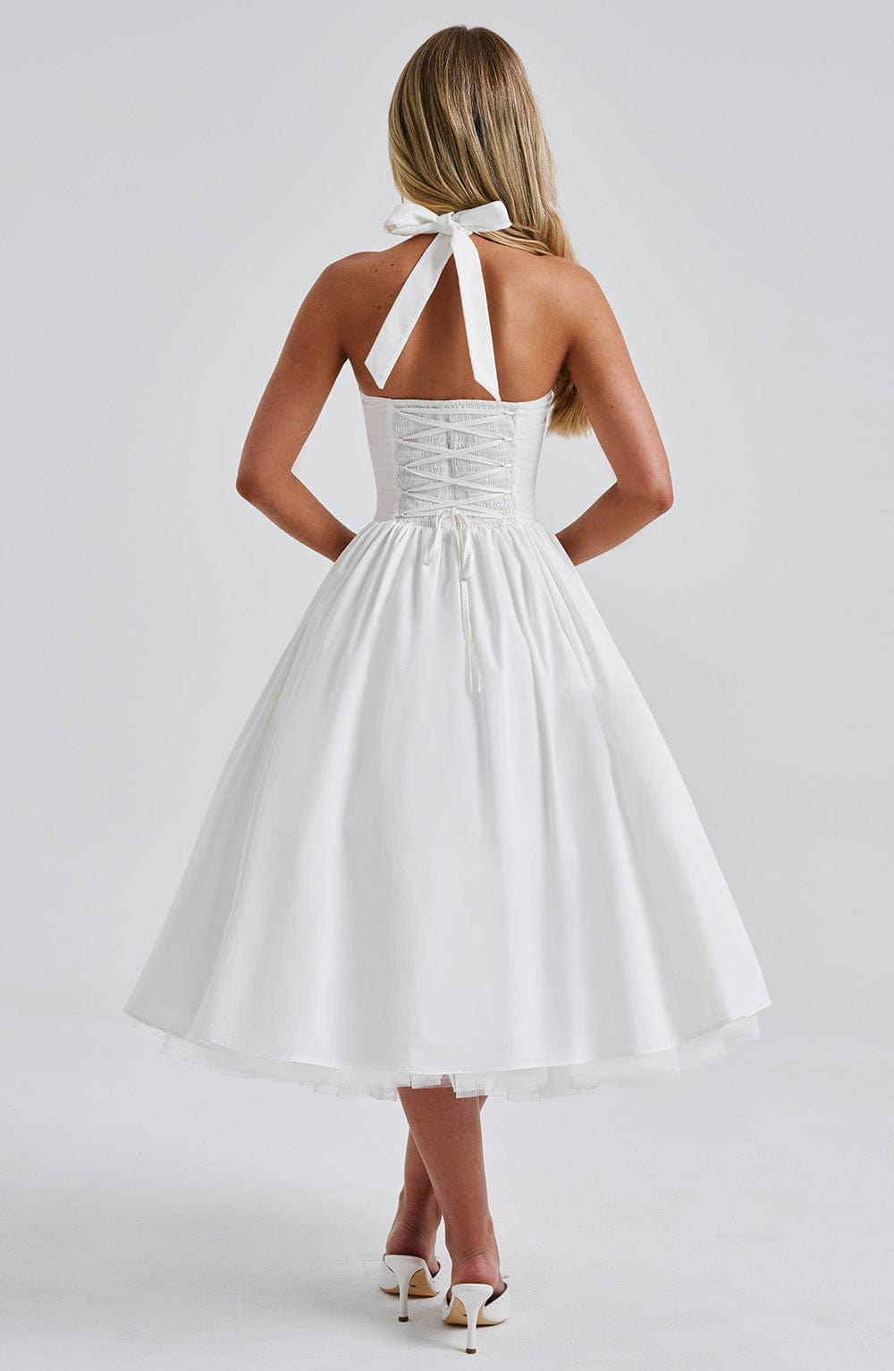Women Wedding Guest Halter Midi Dress