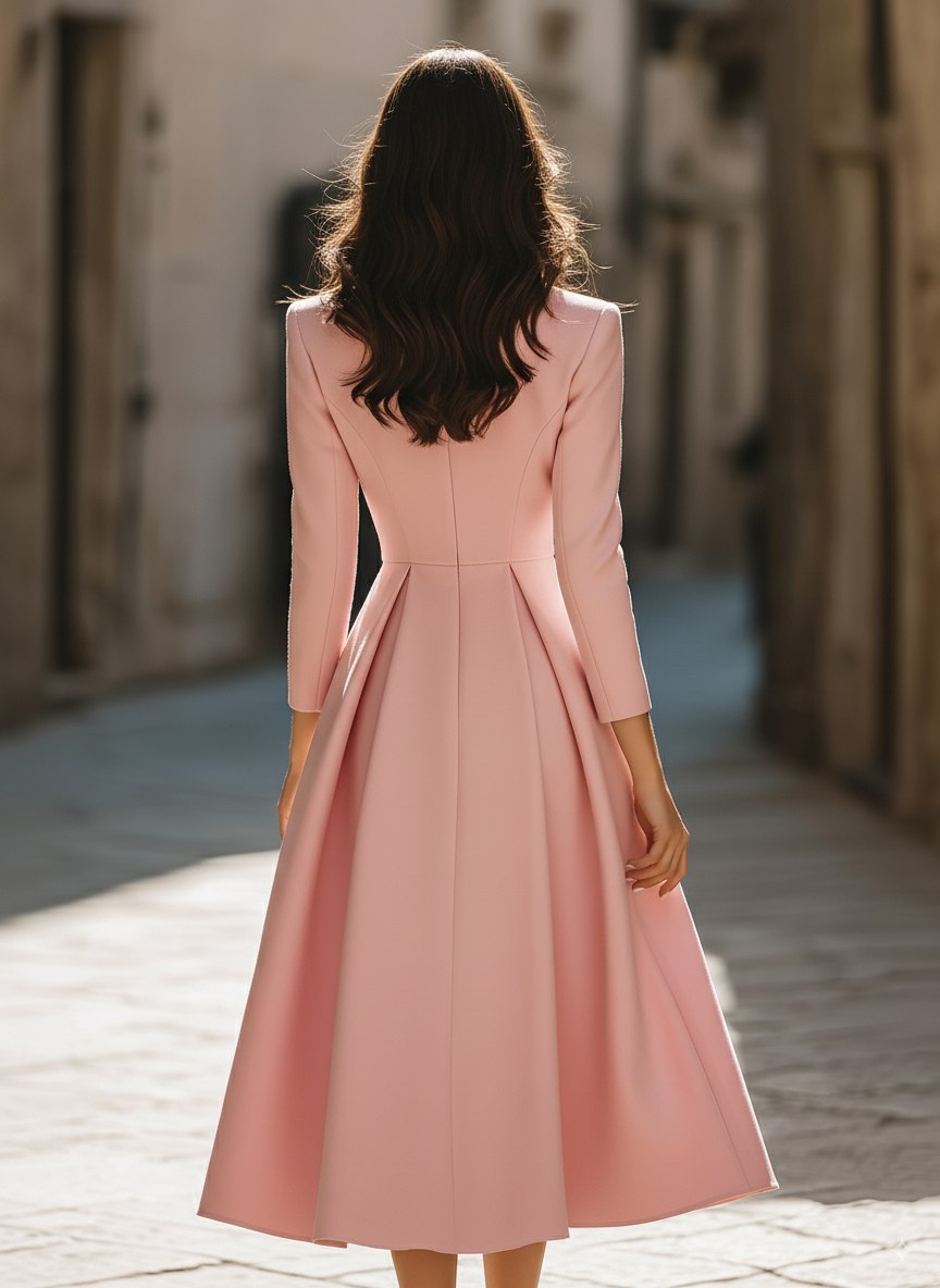 Olivia Bennet | Black Pleated Blazer-Style Crepe Midi Dress