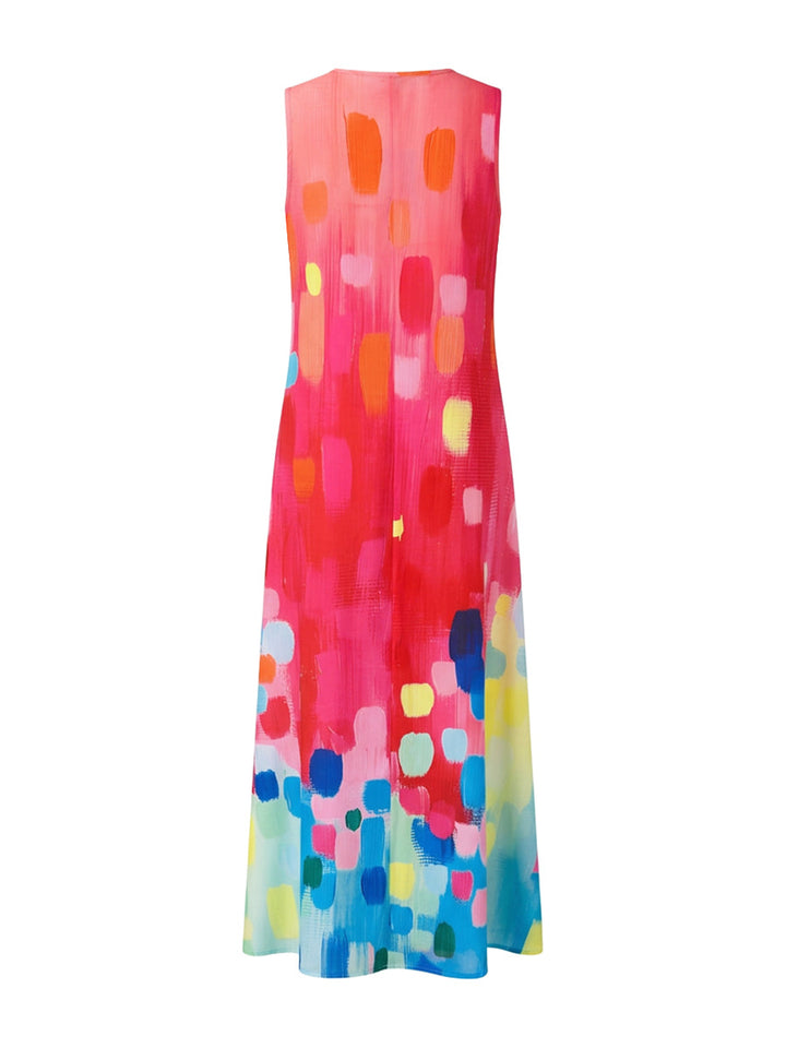 Olivia Bennet | Loose Sleeveless Contrast Color Printed V-Neck Maxi Dresses