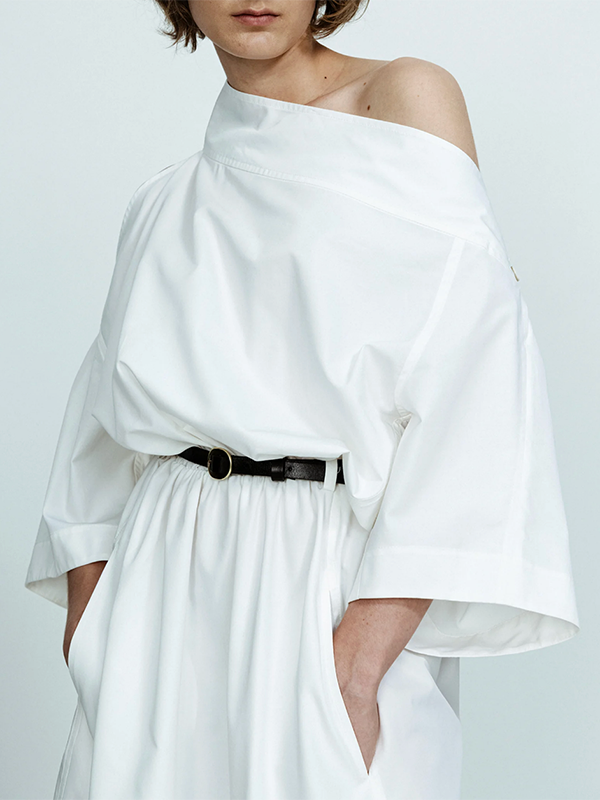 Olivia Bennet | Long Sleeves Loose No Belt Solid Color Off-The-Shoulder Midi Dresses