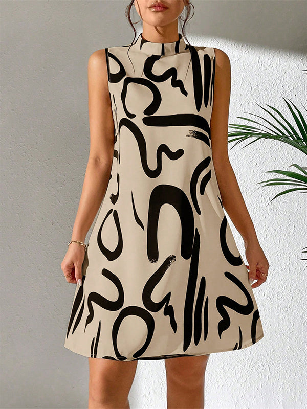 Olivia Bennet | A-line Sleeveless Contrast Color Printed Mini Dresses