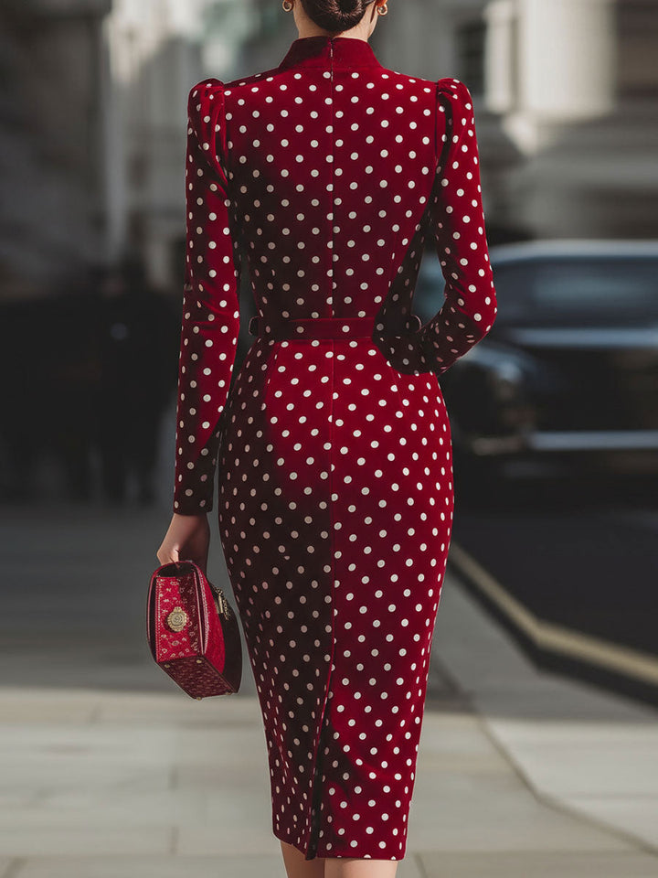 Olivia Bennet | Red Polka Dot Midi Velvet Dress