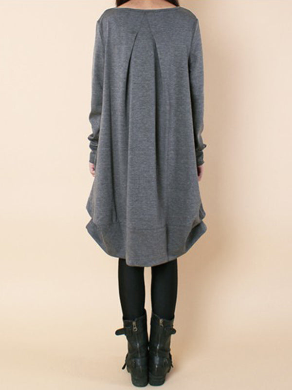 Olivia Bennet | A-line Long Sleeves Pleated Solid Color Round-neck Dresses Maxi Dresses