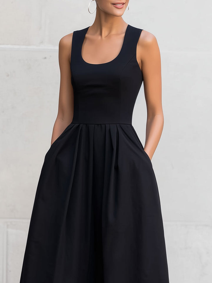 Olivia Bennet | Black Square-Neck Sleeveless Midi Dress