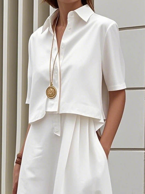 Olivia Bennet | False Two Half Sleeves Buttoned Solid Color Lapel Midi Dresses Shirt Dress