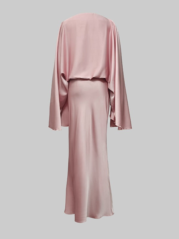 Olivia Bennet | Batwing Sleeves Loose Solid Color Split-Joint Round-Neck Evening Dresses Maxi Dresses