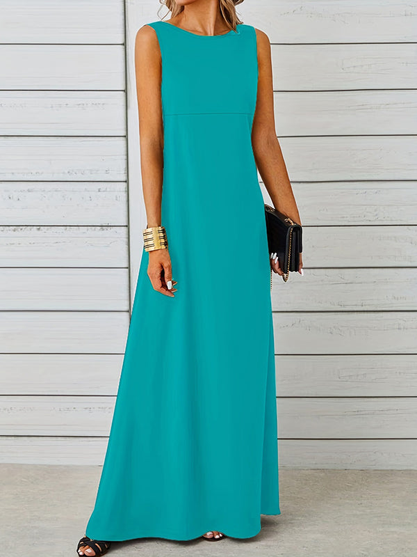 Olivia Bennet | A-Line Loose Solid Color Round-Neck Maxi Dresses