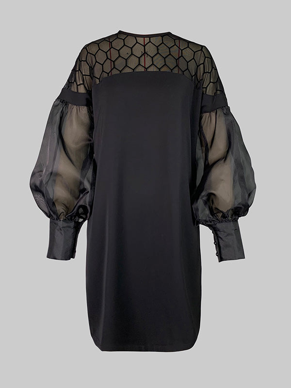 Olivia Bennet | Long Sleeves Loose Hollow Solid Color Split-Joint Round-Neck Mini Dresses
