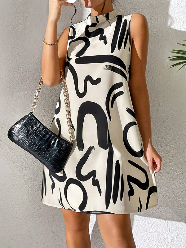 Olivia Bennet | A-line Sleeveless Contrast Color Printed Mini Dresses