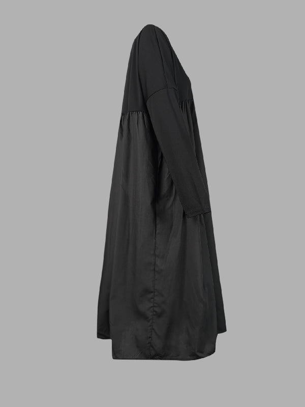 Olivia Bennet | Simple Loose Black Split-Joint Long Sleeves Midi Dress