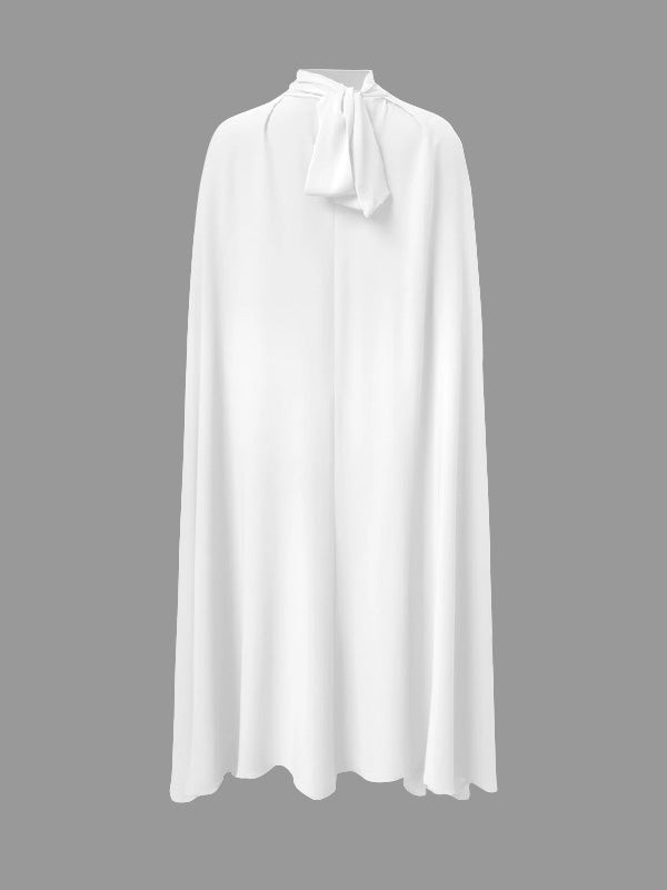 Olivia Bennet | Simple Batwing Sleeves Lace-Up Solid Color High-Neck Midi Dresses