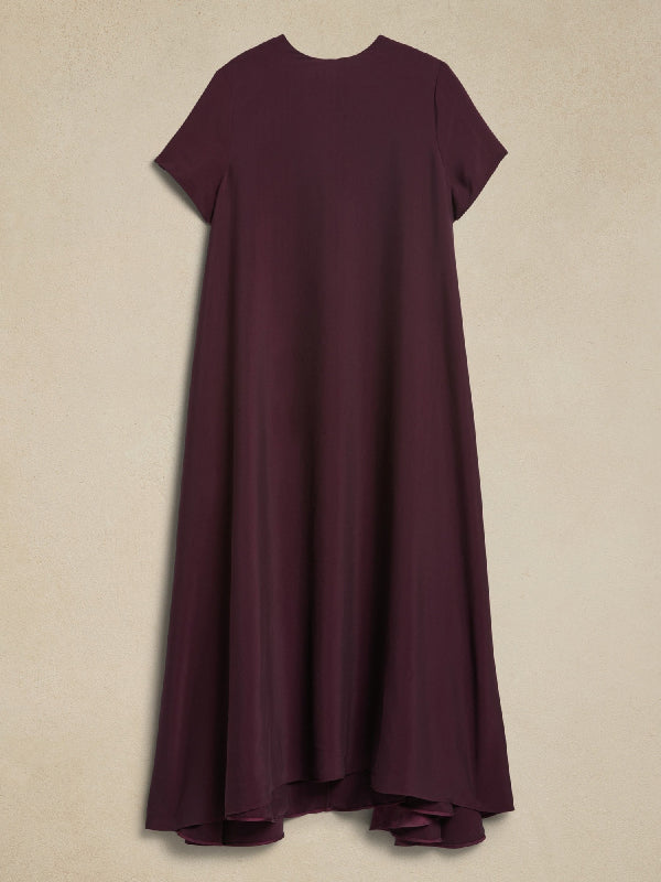 Olivia Bennet | Loose Short Sleeves Pockets Solid Color Round-Neck Maxi Dresses
