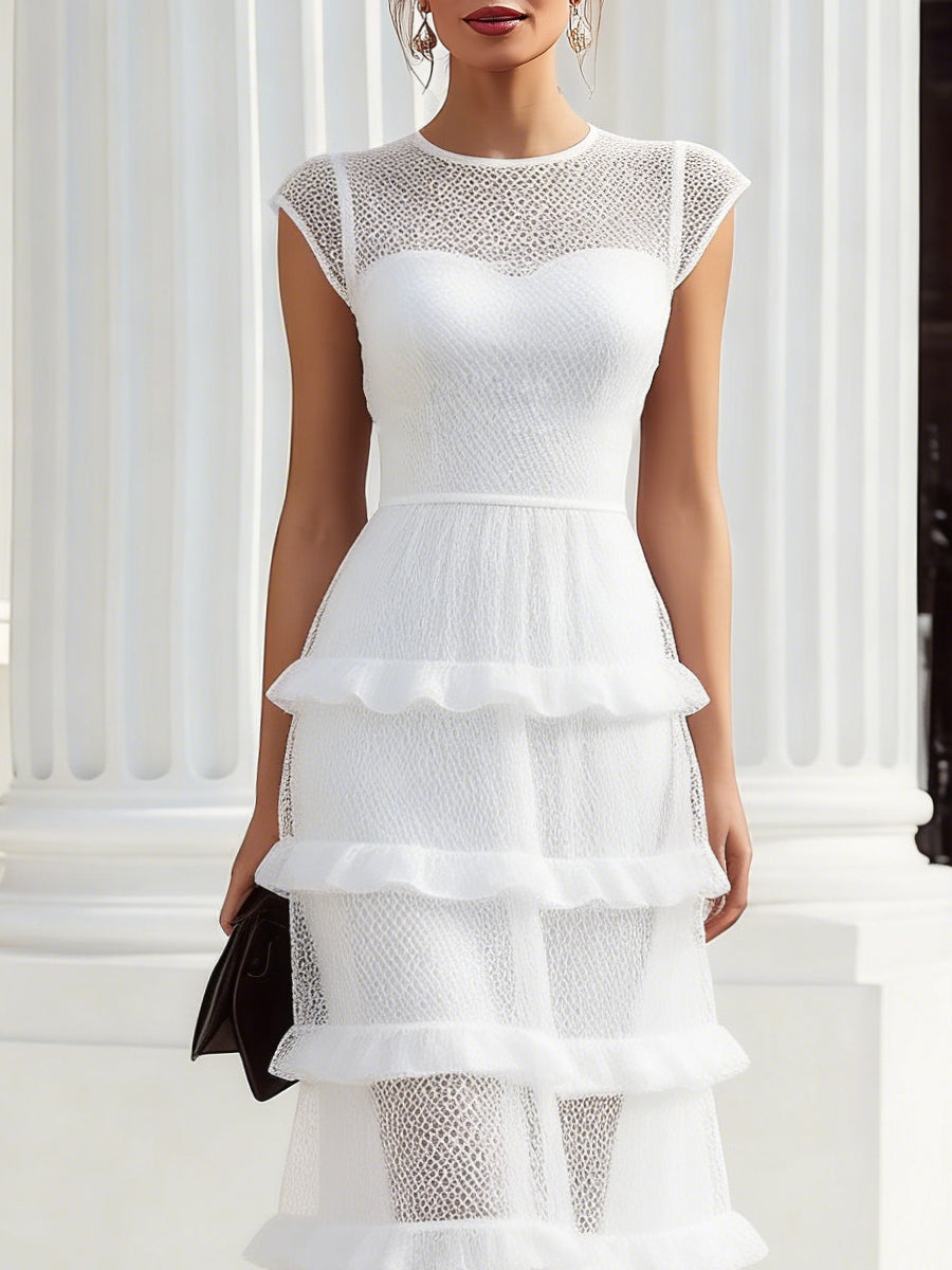 Olivia Bennet | Sheer Tiered Ruffle Mesh Maxi Dress
