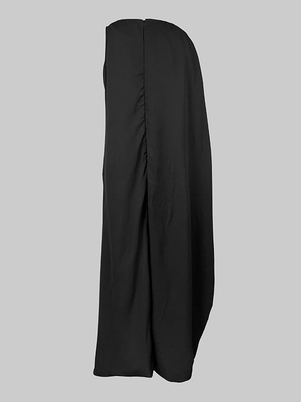Olivia Bennet | Irregularity Asymmetric Contrast Color Round-Neck Maxi Dresses