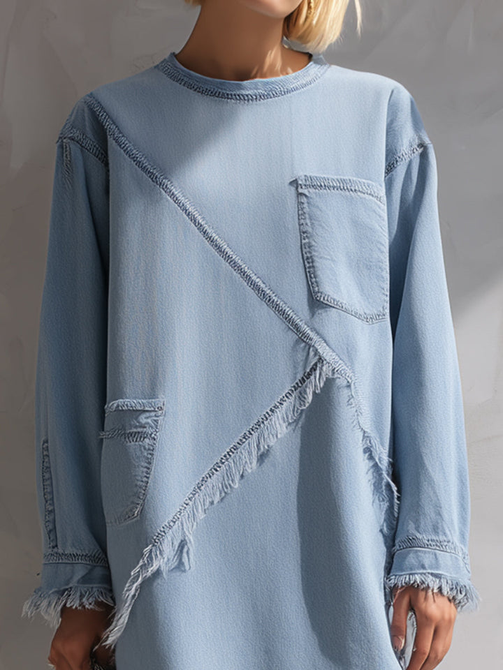 Olivia Bennet | Light Blue Raw-Edge Denim Mini Dress