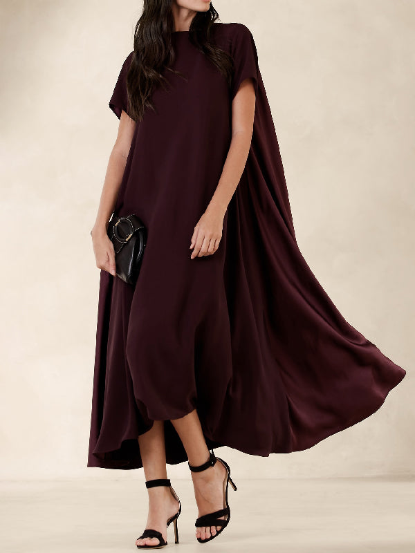 Olivia Bennet | Loose Short Sleeves Pockets Solid Color Round-Neck Maxi Dresses