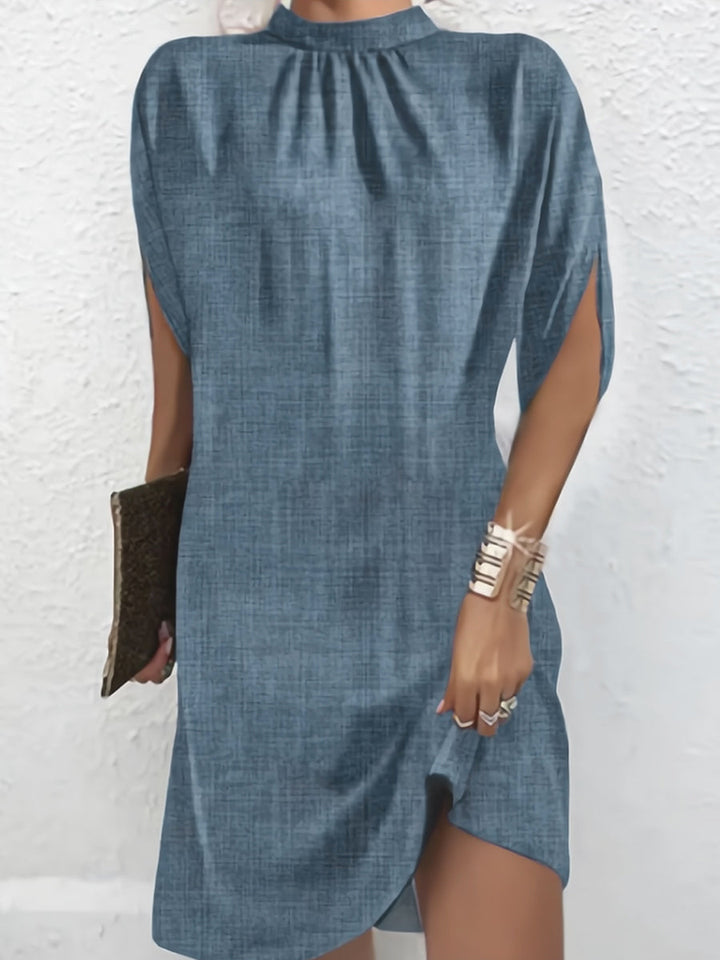 Olivia Bennet | Loose Raglan Sleeve Solid Color Mock Neck Mini Dresses