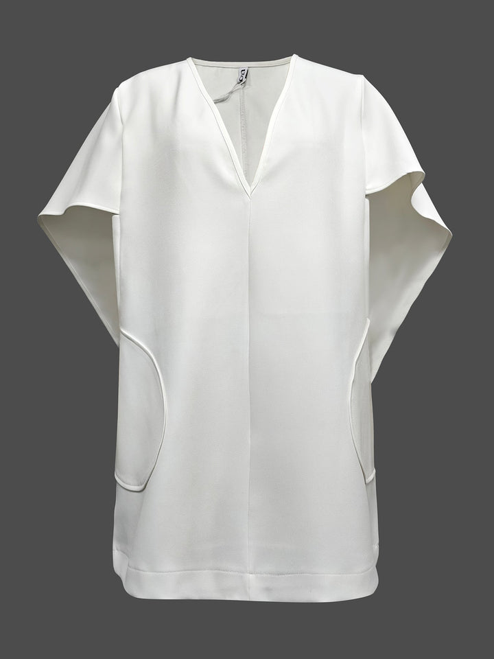 Olivia Bennet | Half Sleeves Loose Solid Color Deep V-Neck Mini Dresses