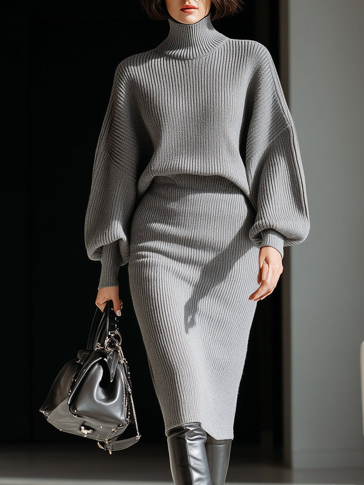 Olivia Bennet | Gray Ribbed Batwing Knit Dress