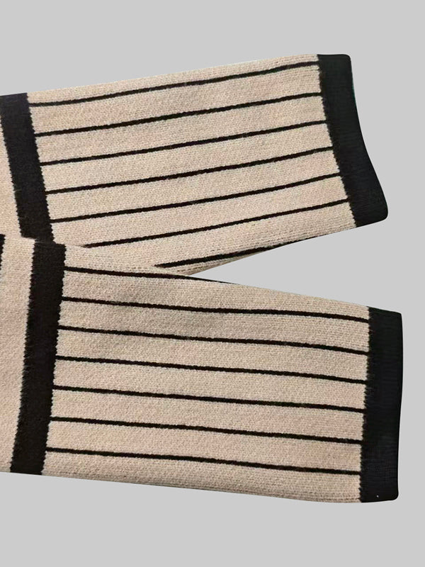 Olivia Bennet | Long Sleeves Skinny Contrast Color Striped High Neck Midi Dresses Sweater Dresses