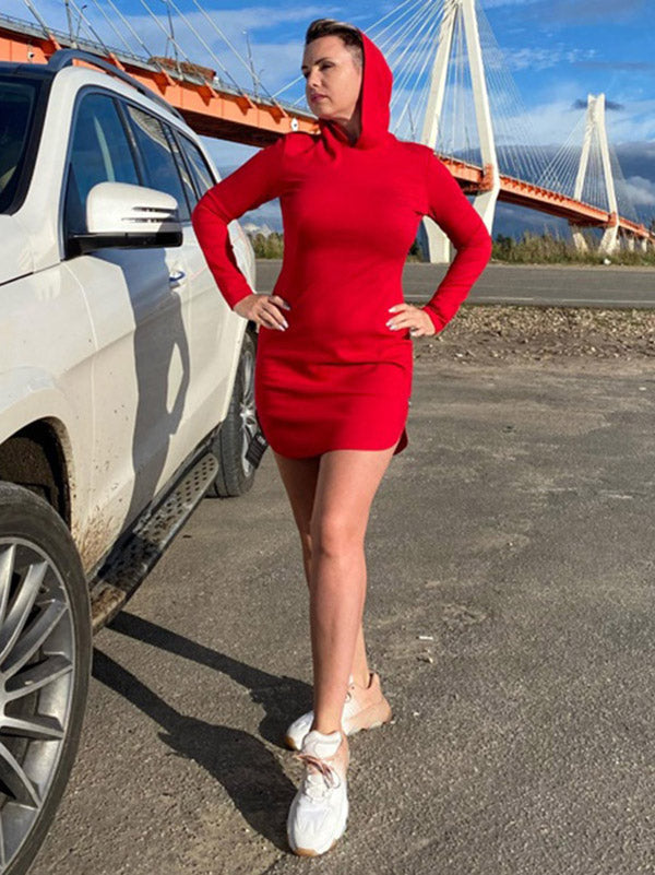 Olivia Bennet | Long Sleeves Hooded Wrap Mini Dresses