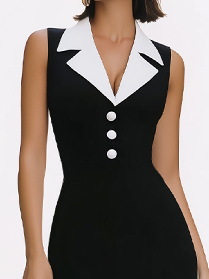 Olivia Bennet | Contrast-Collar Sleeveless Crepe Maxi Pencil Dress