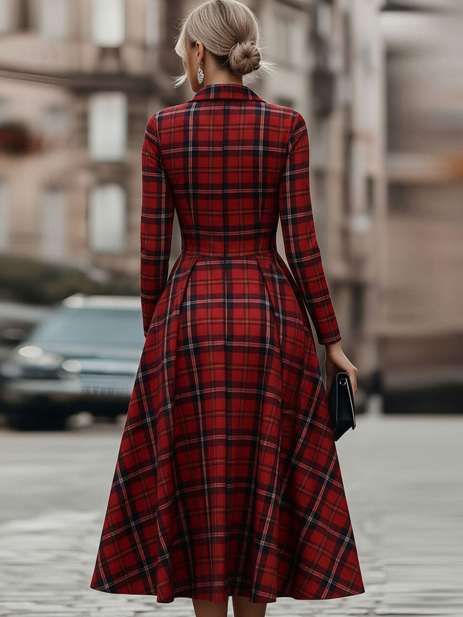 Olivia Bennet | Plaid Long-Sleeve Woven Cotton Dress