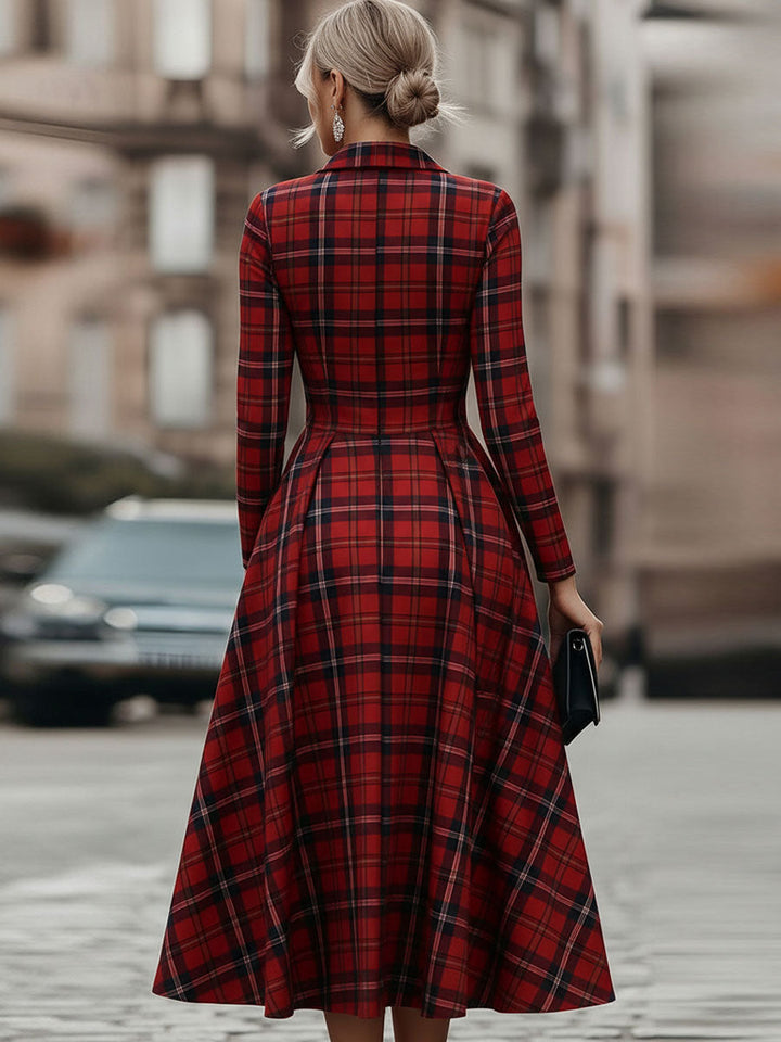 Olivia Bennet | Plaid Long-Sleeve Woven Cotton Dress