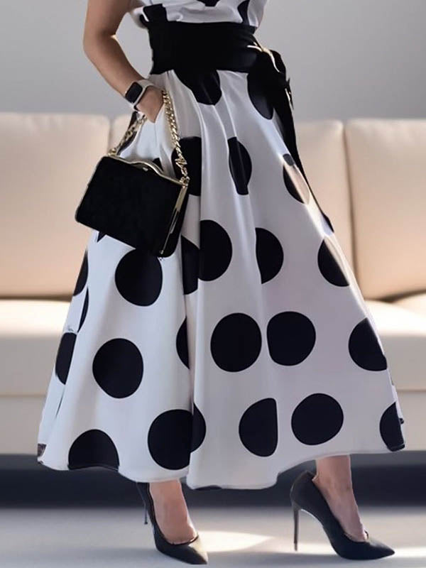 Olivia Bennet | A-Line Sleeveless Polka-Dot Split-Joint Tied Waist Lapel Maxi Dresses Shirt Dress