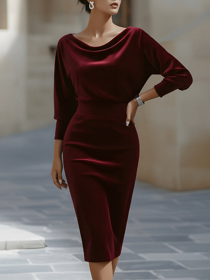 Olivia Bennet | Draped Boat-Neck Velvet Pencil Dress