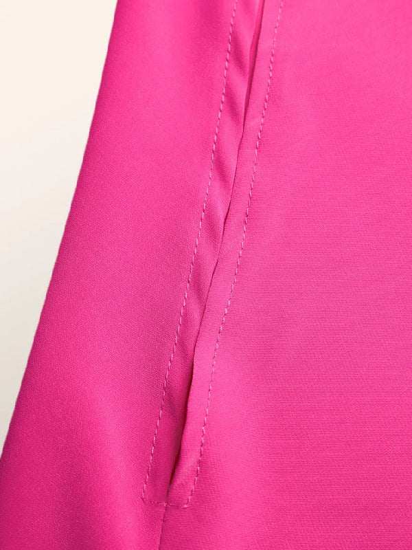 Olivia Bennet | Simple Batwing Sleeves Lace-Up Solid Color High-Neck Midi Dresses