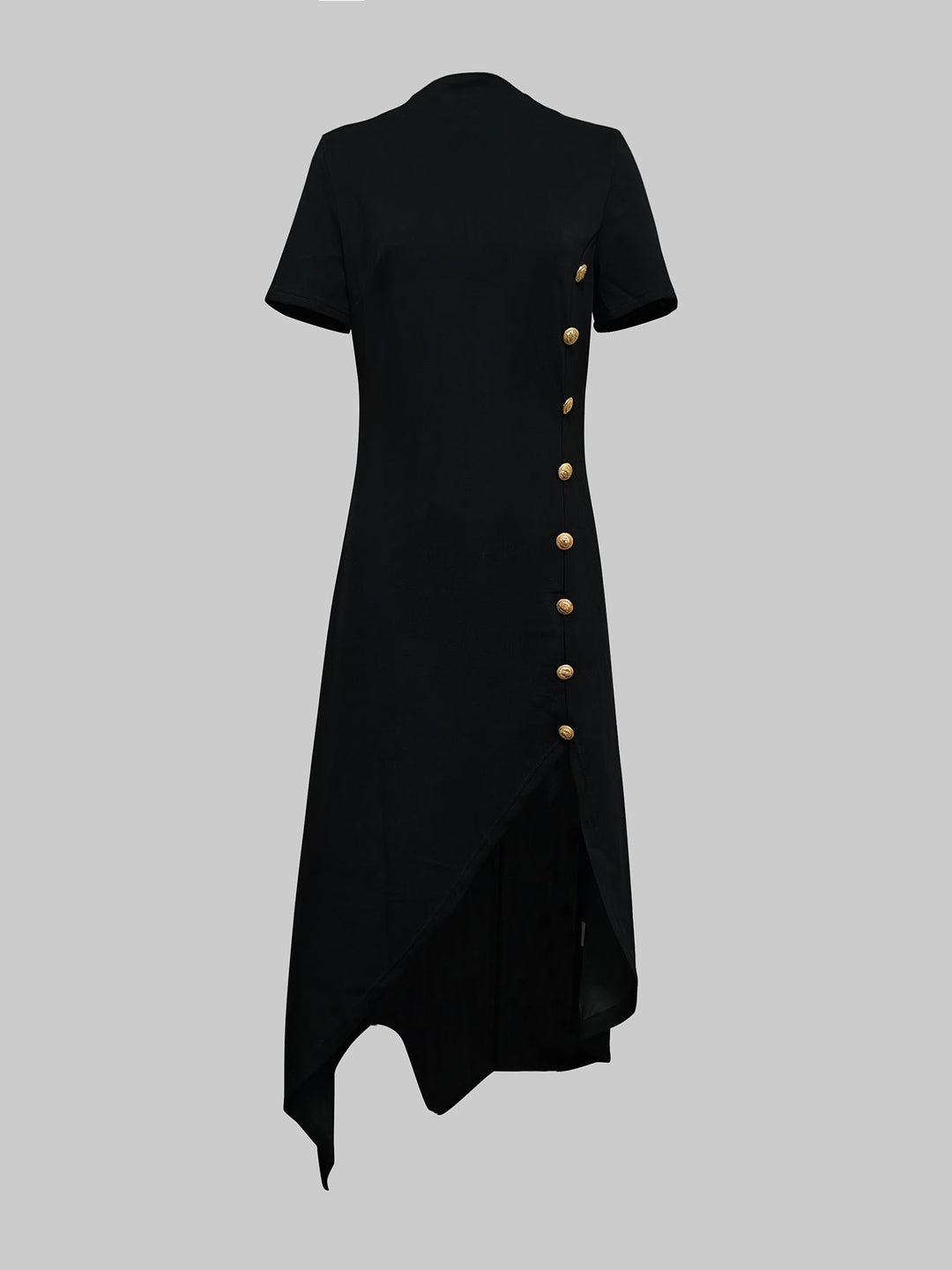 Olivia Bennet | High-low Short Sleeves Buttoned Solid Color Round-neck Maxi Dresses