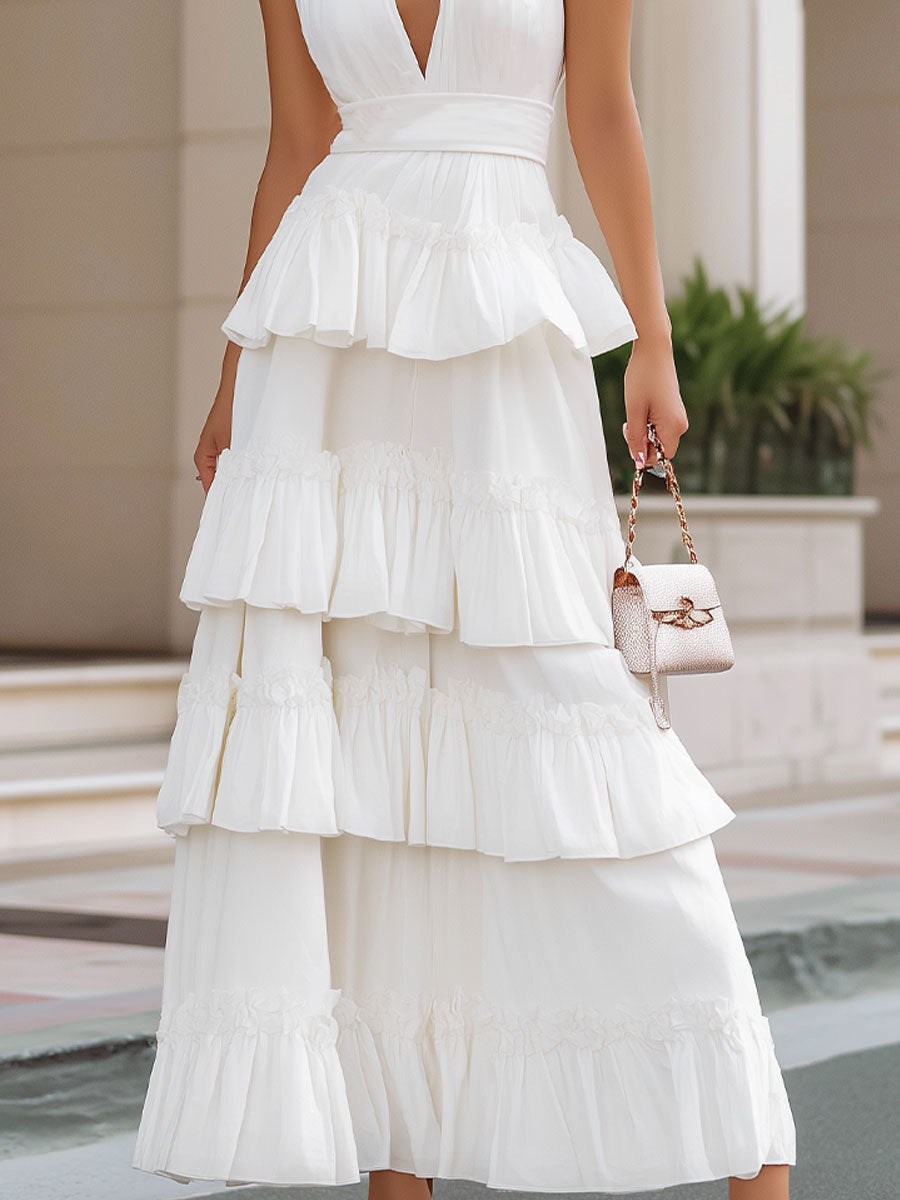 Olivia Bennet | Ivory Tiered Halter Maxi Dress
