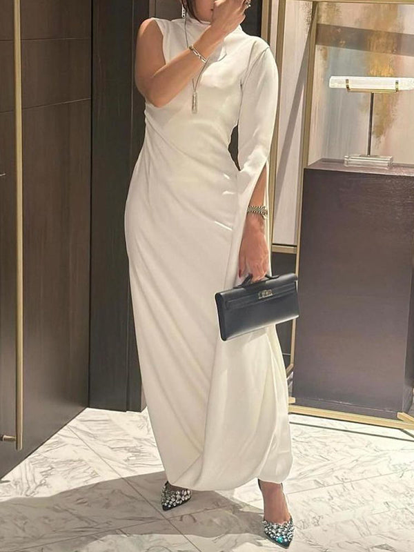 Olivia Bennet | Solid Color Split-Side All-Match Flying Sleeves Maxi Dresses