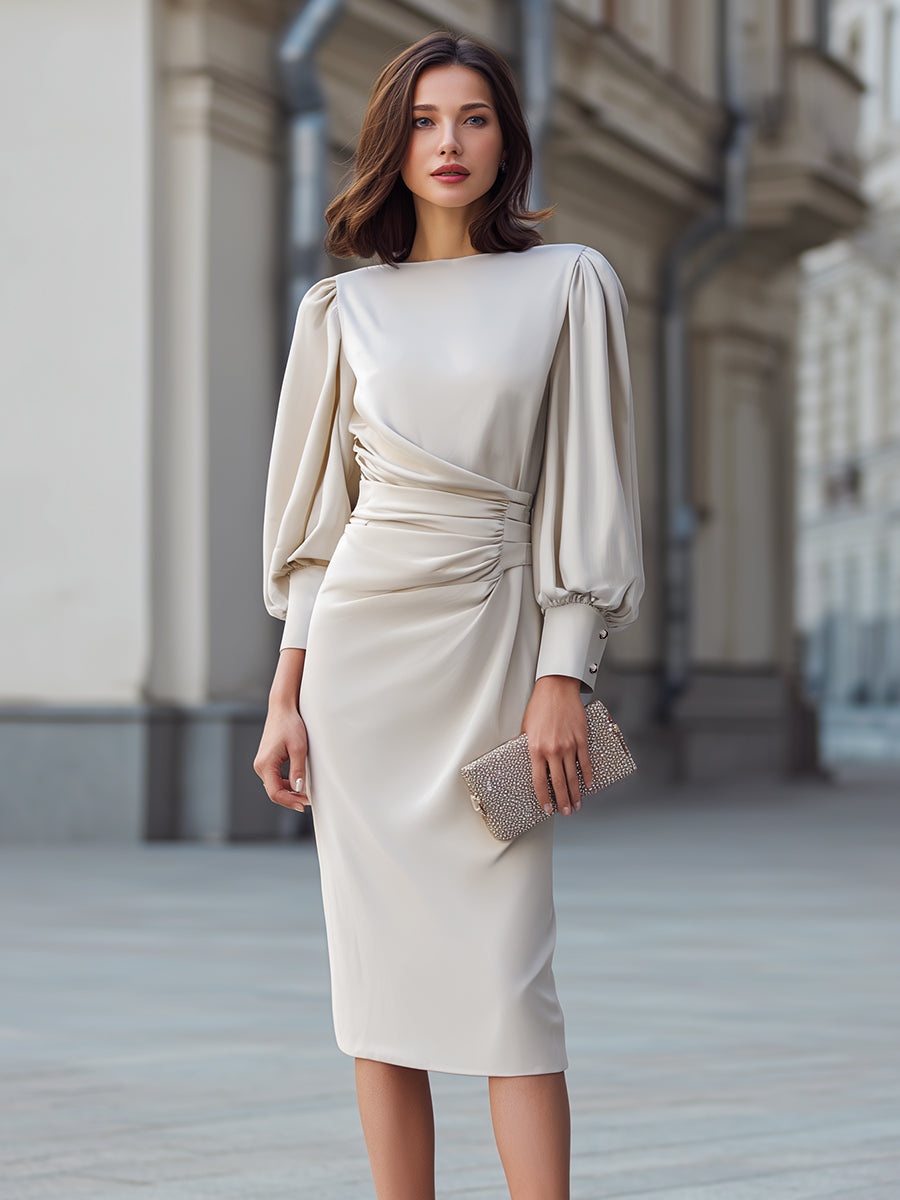 Olivia Bennet | Draped Waist Puff Sleeve Midi Dress