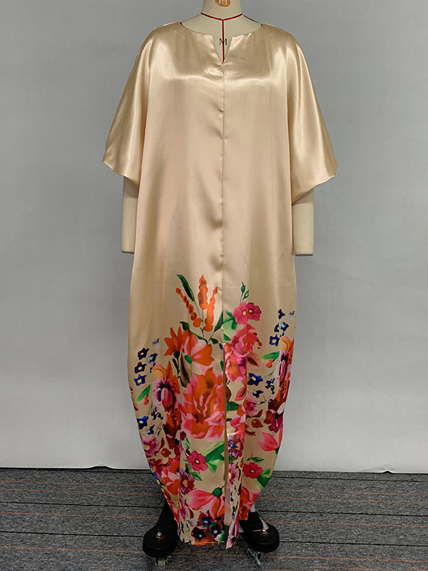 Olivia Bennet | A-Line Half Sleeves Elasticity Flower Print Split-Front V-Neck Maxi Dresses