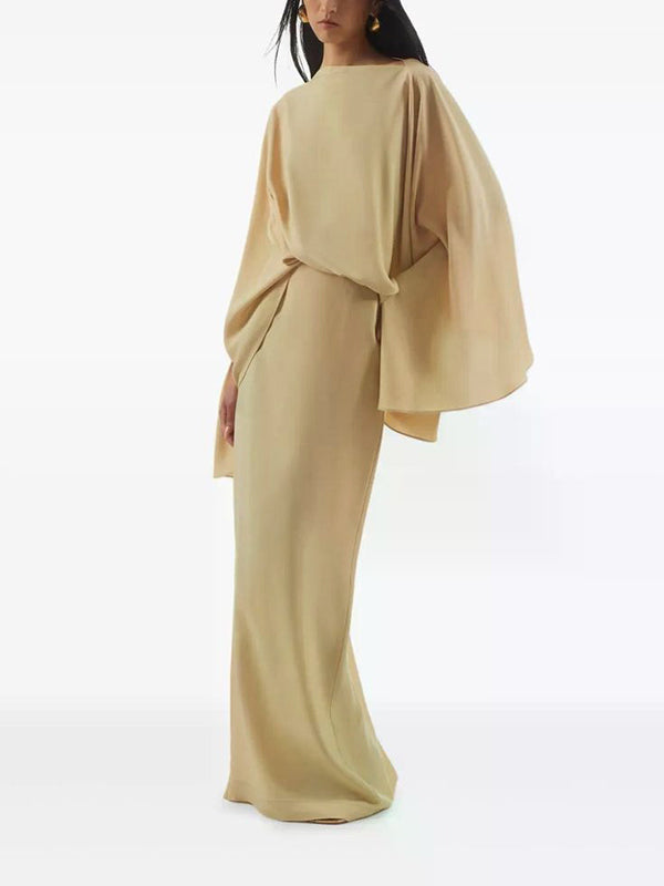 Olivia Bennet | Batwing Sleeves Loose Solid Color Split-Joint Round-Neck Evening Dresses Maxi Dresses
