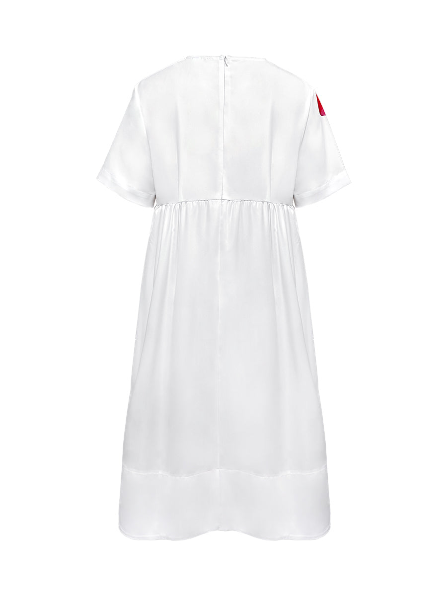 Olivia Bennet | A-Line Loose Flower Print Pleated V-Neck Midi Dresses