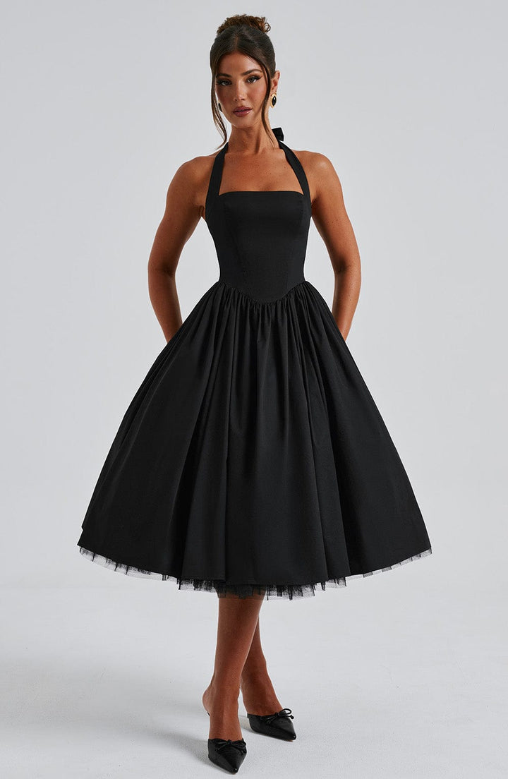 Women Wedding Guest Halter Midi Dress