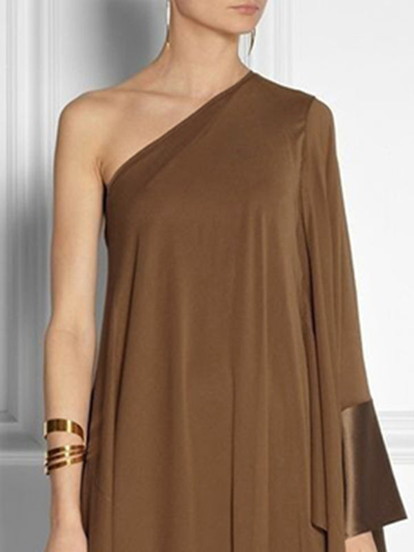 Olivia Bennet | Loose Asymmetric Split-Joint One-Shoulder Maxi Dresses