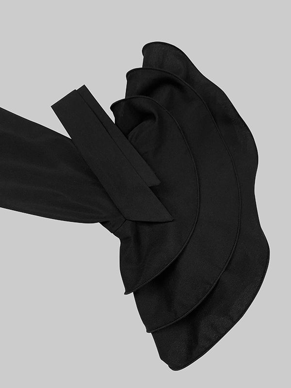 Olivia Bennet | Flared Sleeves Pleated Solid Color Split-Joint Lapel Maxi Dresses Shirt Dress