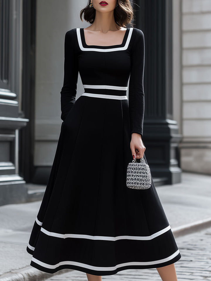 Olivia Bennet | Black & White Square-Neck Midi Dress
